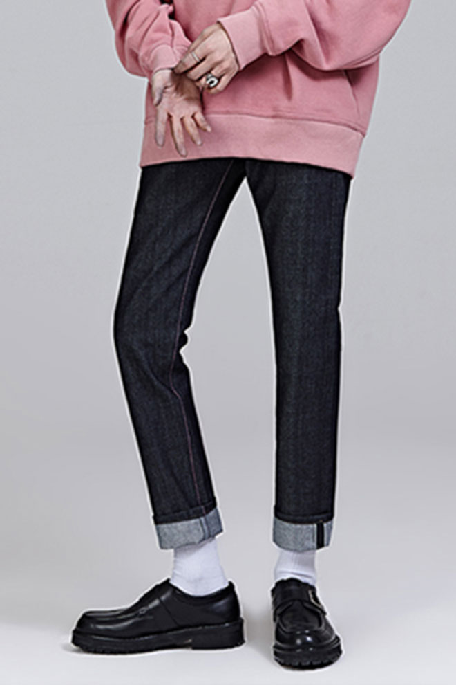Button-Fly Straight Leg Jeans