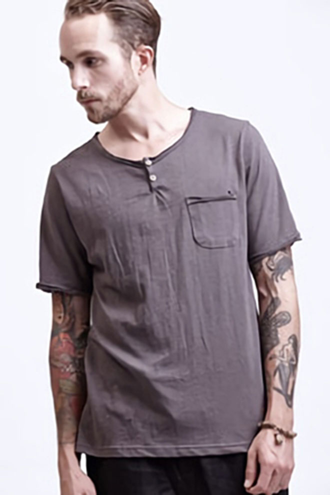 AWESOME IMAGINATIONHenley T-Shirt with Patch Pocket(Charcoal)